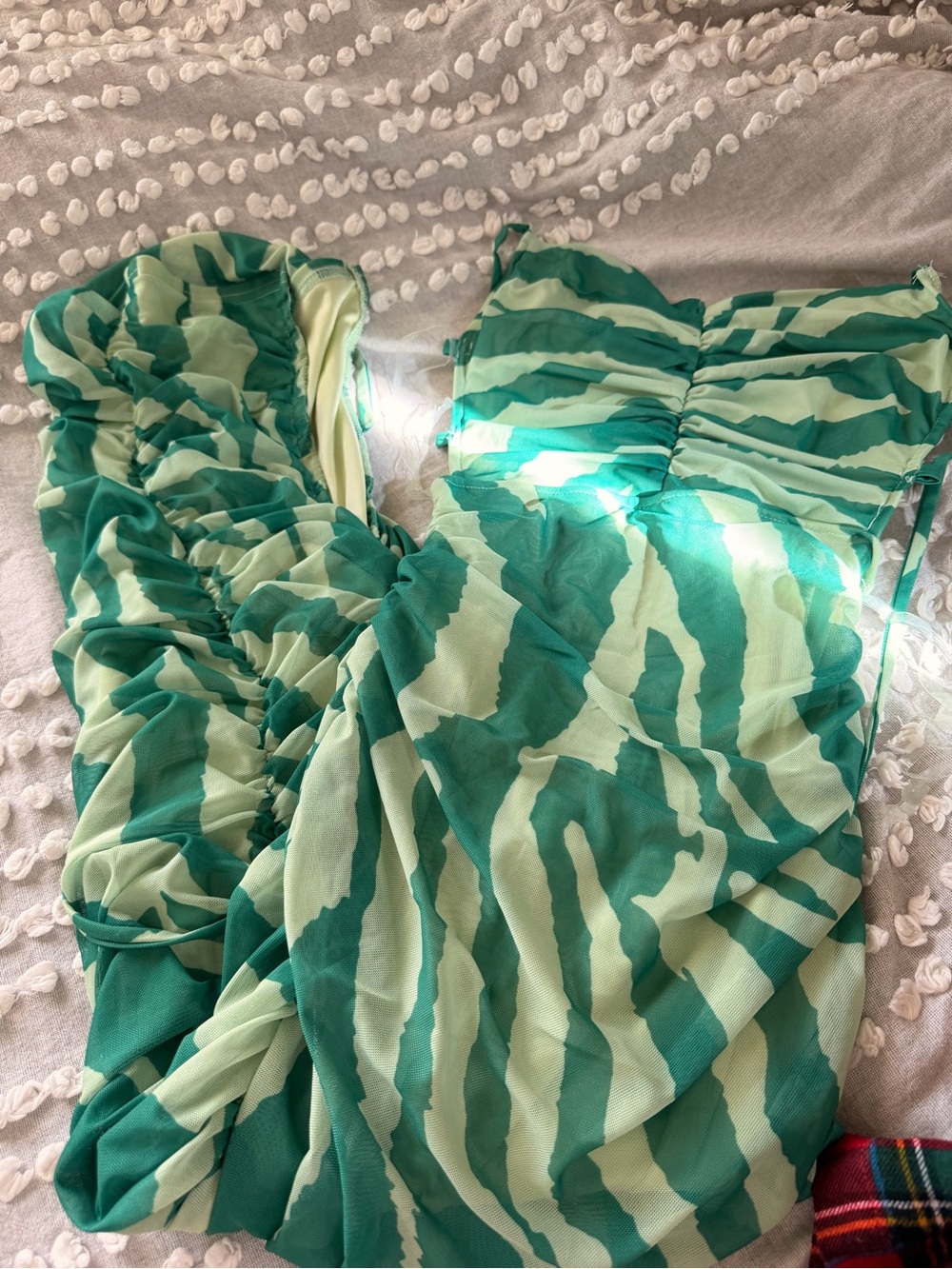 Women's Green Printed Maxi Dress - Strapless Ruched Style